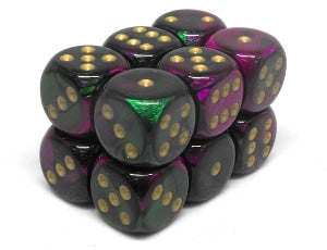Gemini™ 16mm d6 Green-Purple w/white Dice Block - set of 12 image 0